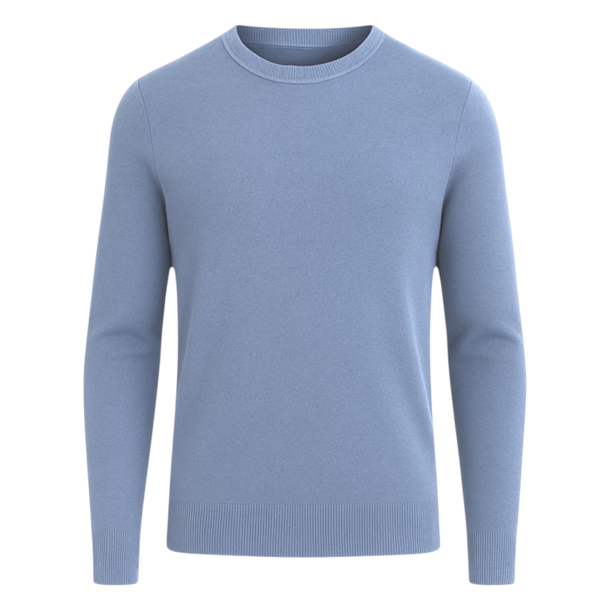 Men’s classic denim blue round neck jumper – soft knit pullover sweater with long sleeves